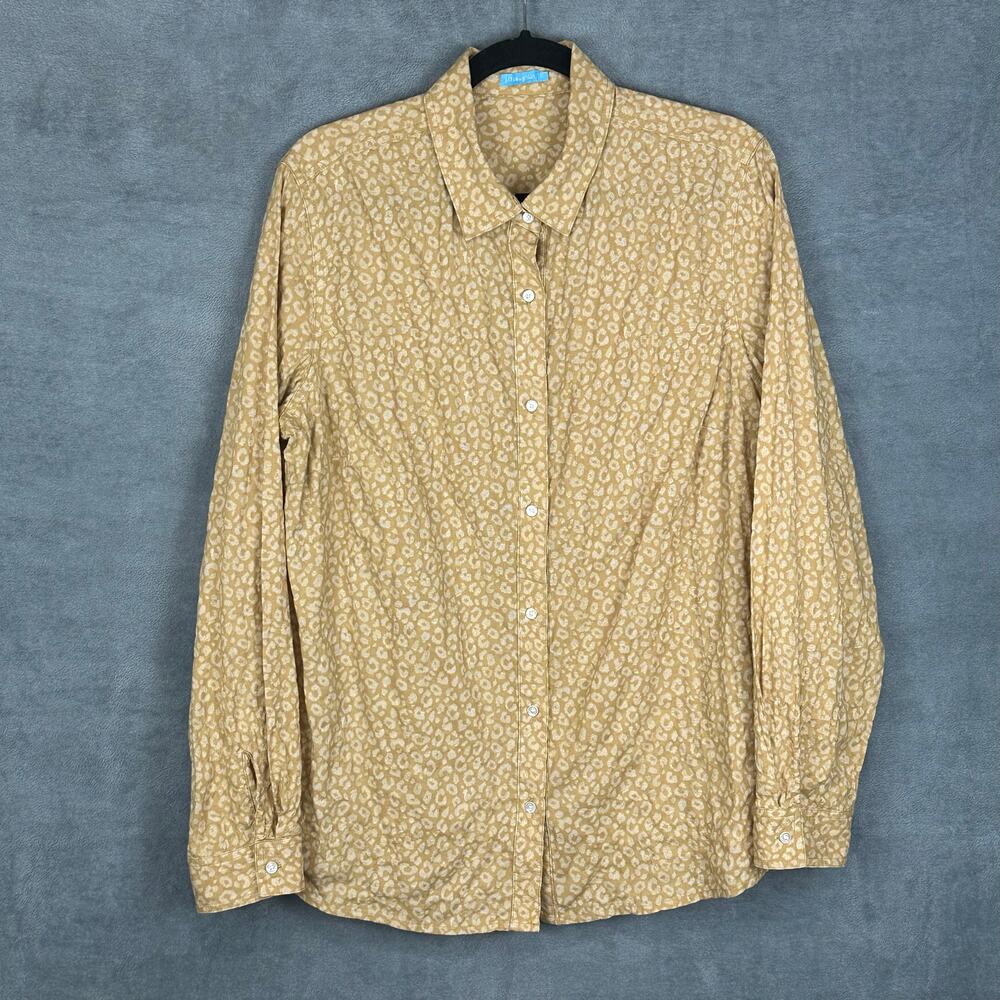 J Mclaughlin Top Womens Large Gold Print Button Down Long Sleeve Preppy Career